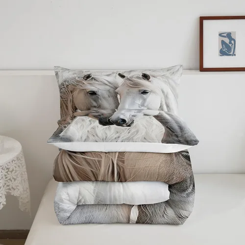 Miniatura 5 de jejeloiu Juego de edredón de caballo para niñas y niños, edredón de piel de vaca decorativo para habitación, juego de ropa de cama de vaquero