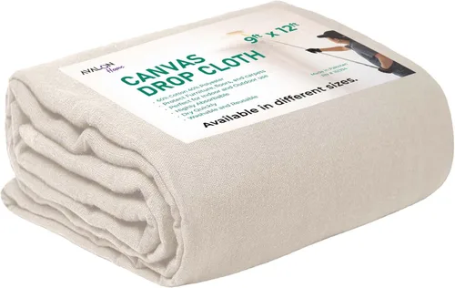 Paño de lona para pintar de 9 x 12 pies, paquete de 1 a 8 onzas, lienzos de lona multiusos para protección de suelos y muebles, tela de algodón