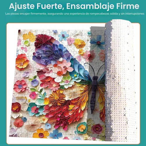 Miniatura 6 de Rompecabezas de 500 piezas para adultos, colorido rompecabezas de flores de mariposa para adultos mayores, arte de papel de mariposa vívido