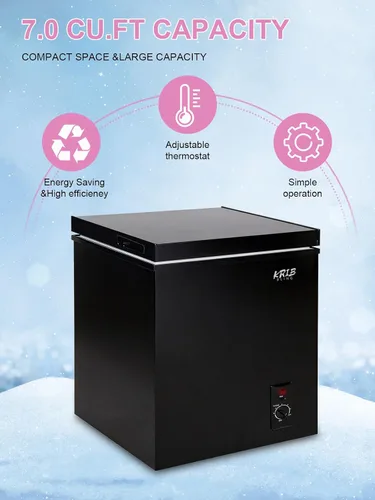 Miniatura 2 de KRIB BLING Congelador de pecho, termostato ajustable, congeladores compactos con cesta de almacenamiento extraíble para casa, cocina, garaje, Negro