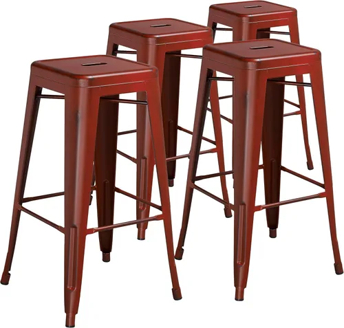 Miniatura 36 de Flash Furniture Lily - Juego de 4 taburetes de bar de metal rojo sin respaldo de 30 pulgadas de alto grado comercial para interiores y exteriores