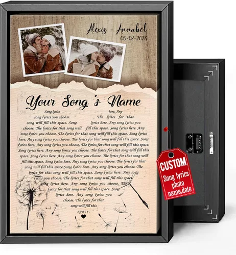 Miniatura 22 de H-DEWALL Lienzo personalizado con letras de canciones enmarcado, regalos para ella, obra de arte para el dormitorio, lienzo musical personalizado