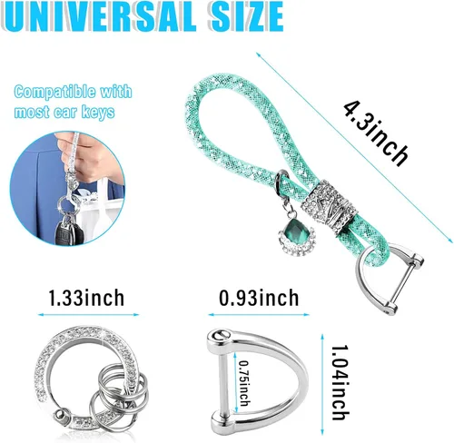 Miniatura 2 de Ziciner Llavero de cristal brillante para mujeres y niñas, llavero de automóvil con purpurina, accesorios universales para llavero (verde)