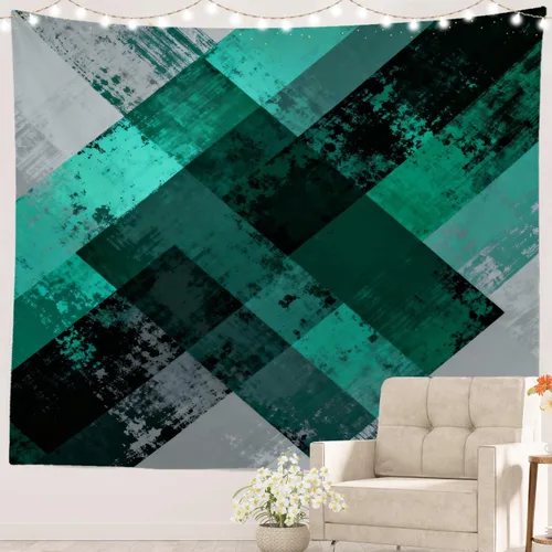 Miniatura 41 de Batmerry Tapiz azul y blanco, tapiz abstracto de pintura azul, negro, gris y blanco, para sala de estar, dormitorio, pared, decorativo, 51.2 x 59.1