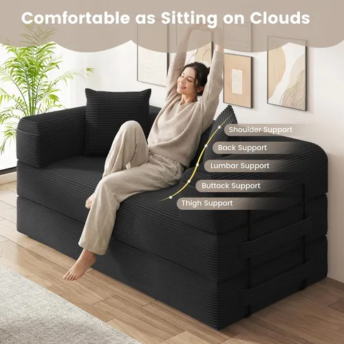 Miniatura 9 de Sofá cama convertible de 80 pulgadas, sofá cama modular 5 en 1 sin hueso con marco fijo y almohada de respaldo extraíble, sofá futón de pana lavable