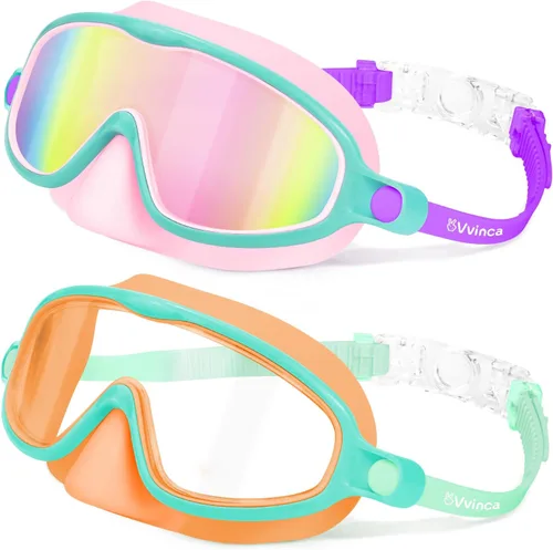 Miniatura 16 de Vvinca 2 gafas de natación para niños con cubierta para la nariz, máscara de buceo de natación de visión amplia, antivaho UV, anti roturas