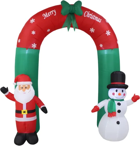 Arco inflable de Navidad iluminado de 8 pies de alto con Papá Noel y muñeco de nieve – Decoración navideña para interiores y exteriores con luces