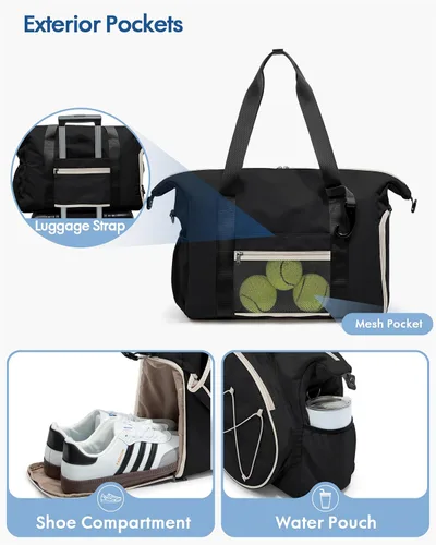 Miniatura 4 de Smasrob Bolsa de viaje de tenis para mujer con bolsillo exterior para raqueta con cordón y compartimento separado para zapatos, bolsas de fin