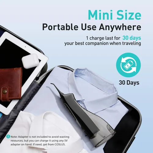 Miniatura 9 de COSLUS Hilo Dental de Agua: Irrigador Oral Portátil Inalámbrico 300ML Recargable Limpiador de Viaje IPX7 Impermeable Máquina de Hilo Dental