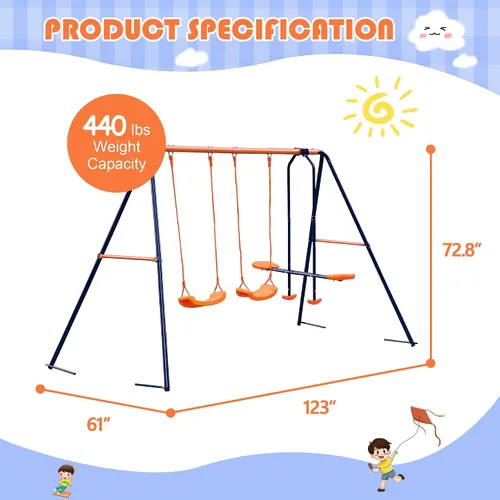 Miniatura 2 de Juegos de columpios para exteriores para patio trasero, soporte de columpio de capacidad de carga de 440 libras con 2 asientos y 1 planeador, juego