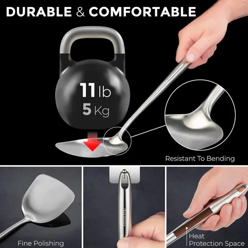 Miniatura 3 de Yosukata Espátula de Wok de 17" y Cuchara Coladora con Cucharón - Juego de 3 Utensilios de Cocina de Acero Inoxidable - Juego de Utensilios