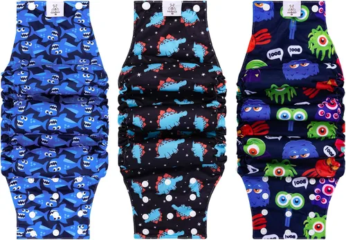 CuteBone - Pañales lavables para perro macho con broches, reutilizables, 3 unidades por paquete, cinturón para el abdomen para perros machos, modelo