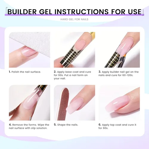 Miniatura 5 de Gel duro para uñas, gel constructor para uñas, de larga duración, color rosa fuerte, escultura 3D para extensión de uñas, 5.3 onzas líquidas