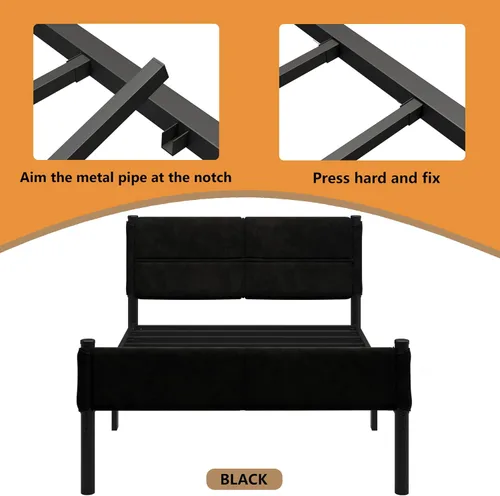 Miniatura 5 de Base de cama metálica, base de cama tamaño individual de 14 pulgadas con espacio de almacenamiento, base de colchón resistente y de trabajo pesado