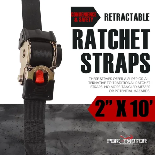 Miniatura 2 de Paquete de 2 Correas de Trinquete Retráctiles (2" × 10'), Resistencia a la Rotura de 3000 LBS, Correas de Trinquete Retráctiles de Servicio Pesado
