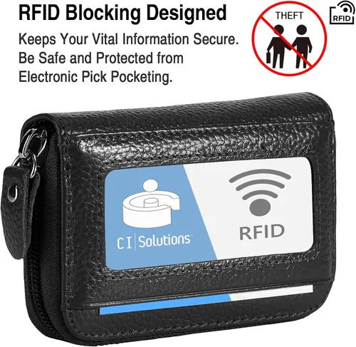 Miniatura 4 de MaxGear Credit Card Wallet with Zipper Genuine Leather Credit Card Holder with RFID Blocking Small Accordion Wallet