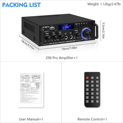 Miniatura 6 de Receptor 298Pro para altavoces, receptor Bluetooth 5.0 para estéreo doméstico, amplificador de potencia RMS 400Wx2, control de agudos de graves
