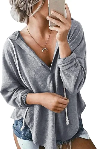 Miniatura 2 de NEKOSI Sudaderas con capucha y cuello en V de manga larga para mujer
