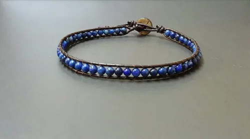 Miniatura 2 de Infinityee888 - Tobillera moderna con cuentas de lapislázuli de 10 pulgadas, tejida con cordón de cuero, hermoso estilo bohemio hippie hecho a mano
