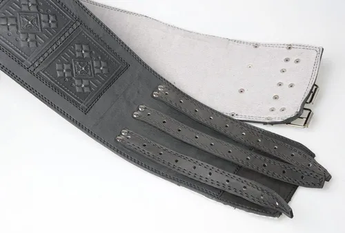 Miniatura 4 de Cinturón de cuero negro hecho a mano para hombre, cintura ancha vikingo o corsé Se adapta a cinturas de 27 a 60 pulgadas
