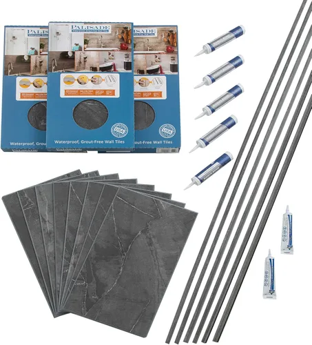 Miniatura 25 de Palisade Kit de azulejos de vinilo entrelazados impermeables para ducha y bañera en mármol Carrara de 23.2 x 11.1 pulgadas Mármol de Carrara