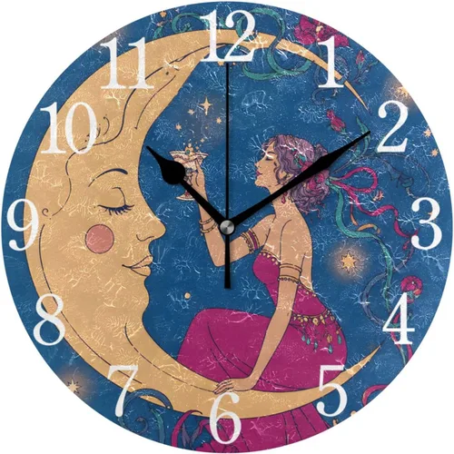 Miniatura 8 de senya Wall Clock African American Woman Silent Non Ticking Operated Round Easy to Read Home Office School Clock