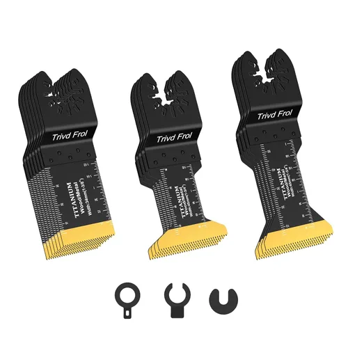 Miniatura 10 de Trivd Frol 100 piezas de hojas de sierra oscilantes, hojas de multiherramienta universales profesionales de titanio para madera, plásticos, metal