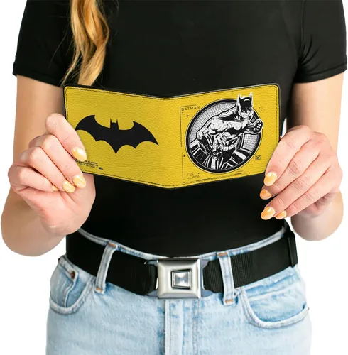 Miniatura 6 de Buckle-Down Billetera de DC Comics para hombre, plegable, con logotipo de Batman Tech Action Pose Bat amarillo, negro y blanco, cuero vegano, 4.0 x