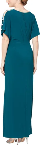 Miniatura 2 de Alex Evenings Vestido largo con nudo frontal para mujer con manga corta adornada