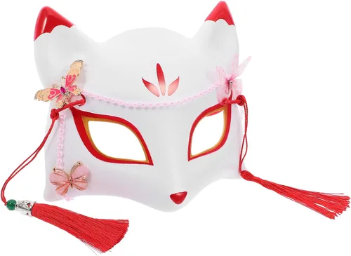 Miniatura 8 de SEWACC Máscaras tradicionales japonesas, máscara de zorro de anime japonés, zorro, cosplay, Kabuki, media cara para Halloween, fiesta de máscaras