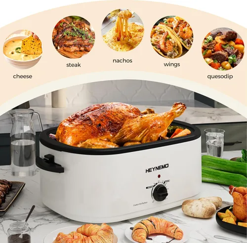 Miniatura 2 de Horno rostizador eléctrico, con tapa visible y autohumectante, grande, con descongelado y mantenimiento de calor, temperatura ajustable, bandeja