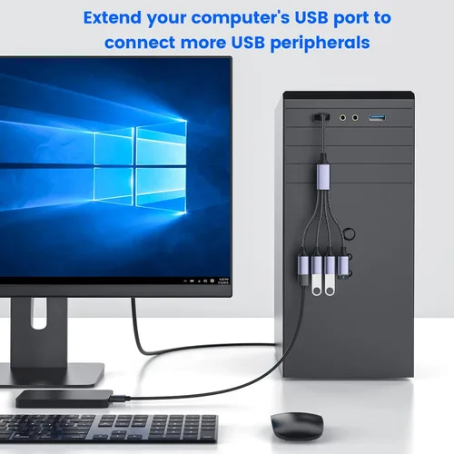 Miniatura 4 de MOGOOD Divisor USB, adaptador electrónico USB 2.0 de 4 puertos, concentrador USB multizócalo para transferencia de datos y carga de energía