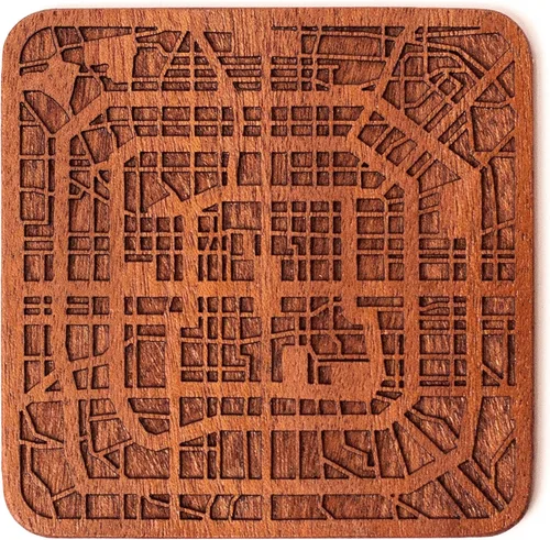 Miniatura 38 de Posavasos Amsterdam Map by O3 Design Studio, 1 pieza, posavasos de madera Sapele con mapa de la ciudad, hecho a mano, varias ciudades opcionales