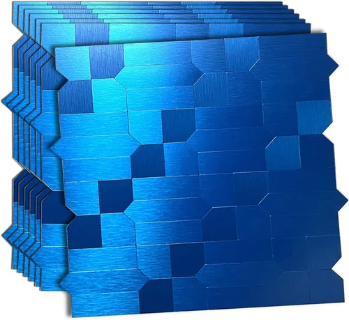 XUANINY 7 hojas de azulejos metálicos para salpicaduras de muro, autoadhesivas, múltiples formas, mosaico de aluminio 3D, adhesivo de pared para
