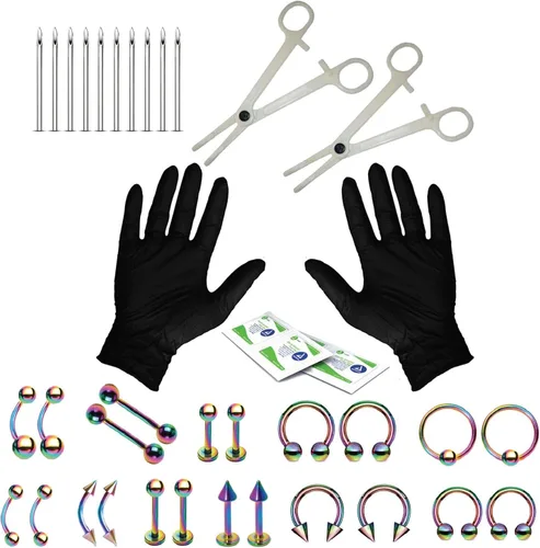 Miniatura 11 de BodyJ4You - Juego de 36 piezas PRO para piercings corporales - nariz, septum, oreja, cartílago, labio, ombligo, trago, ceja - acero quirúrgico 14G