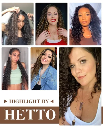 Miniatura 8 de Hetto - Extensiones de cabello humano onduladas con clip, color #2 castaño oscuro, extensiones de cabello humano natural para cabeza completa