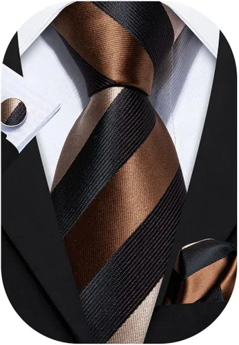 Barry.Wang Juego de corbatas para hombre, corbata de seda a rayas, tejido a cuadros, gemelos formales, negocios, boda