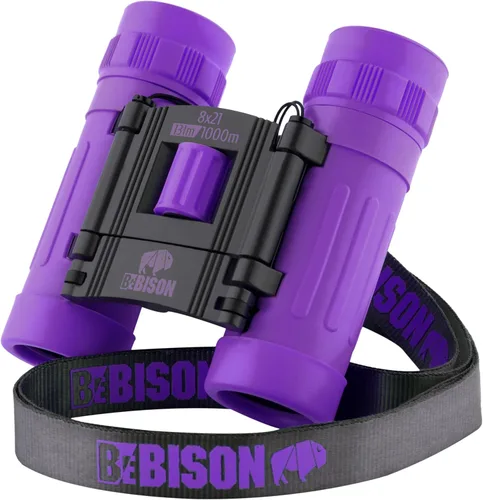 BeBison - Binoculares para niños y adultos, óptica real de alta resolución de 8 x 21 pulgadas, binoculares compactos plegables a prueba de golpes,