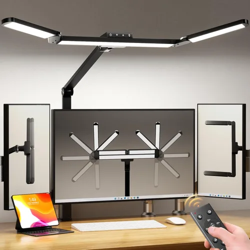 Miniatura 17 de Airlonv Lámpara de escritorio LED para oficina y hogar, luz de escritorio con atenuación continua ajustable y cuello de cisne flexible, lámpara