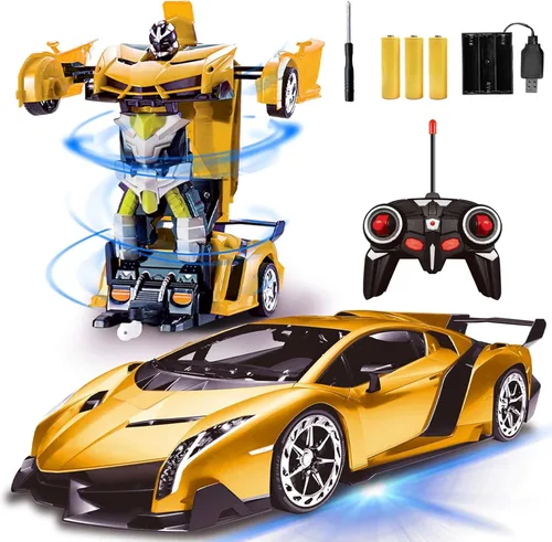 Miniatura 8 de Coche de control remoto - Juguetes de robot transformables para niños adolescentes, coche RC recargable con luces, coche RC 2.4Ghz 1:18 recargable