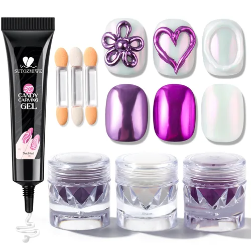 Miniatura 13 de Kit de Polvo de Uñas Cromado y Gel de Uñas 3D, Efecto Espejo Metálico Brillante Polvo Cromado Para Arte de Uñas, Pigmento de Polvo de Inmersión