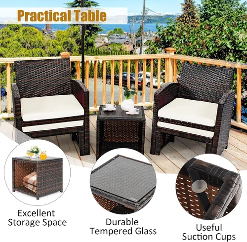 Miniatura 6 de Tangkula Patiojoy - Juego de muebles de patio de mimbre de 5 piezas con funda impermeable, sillas acolchadas para exteriores y otomanas con mesa