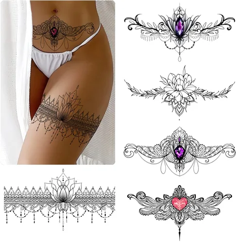 Roarhowl Tatuajes de encaje, juego de tatuajes temporales sexy grande, tatuajes temporales para mujeres, vientre, espalda, cintura, muslo, arte