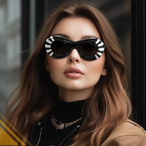 Miniatura 6 de FEISEDY Lentes de sol ovalados inflados para mujeres y hombres, a la moda, de gran tamaño, montura gruesa, Y2K, divertidos tonos estéticos B9088