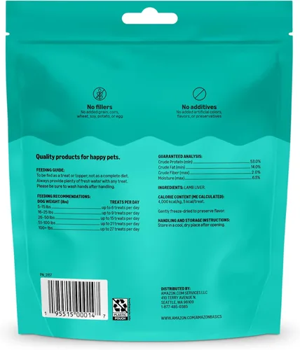 Miniatura 7 de Marca Amazon – Wag - Golosinas para perros liofilizadas crudas de un solo ingrediente, hígado de cordero, alto en proteínas, golosinas saludables