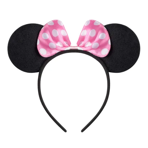 Miniatura 2 de CrushJoy-US 20 piezas de orejas de Mickey y Minnie Mouse, color sólido negro y lazo rosado, diadema para niños y niñas (rosado y negro)