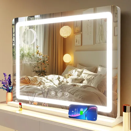 Miniatura 13 de Gvnkvn Espejo de tocador de maquillaje con puerto de carga USB de 19 pulgadas de largo x 24 pulgadas de ancho, espejo de maquillaje LED, espejo