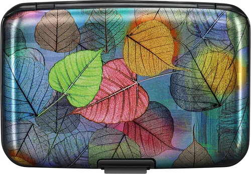 Miniatura 185 de ELFISH Mini cartera de aluminio RFID para tarjetas de crédito, funda de identificación de metal para hombres y mujeres, Happy Flower, Cartera Rfid