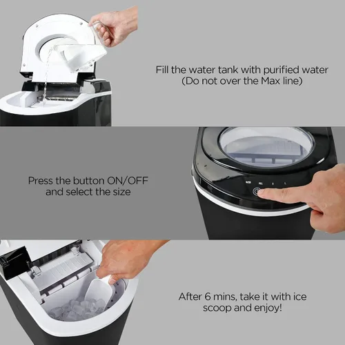 Miniatura 7 de Caynel Máquina para hacer hielo para encimera, 9 cubitos de hielo listos en 6 minutos, 26 libras/24 horas, luces indicadoras LED, compacta