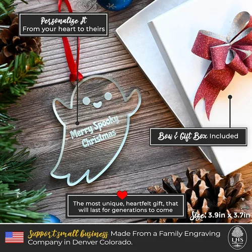 Miniatura 2 de LHS Caja de regalo personalizada para decoración de árbol de Navidad de Halloween, incluye fantasma espeluznante, adorno personalizado 2022